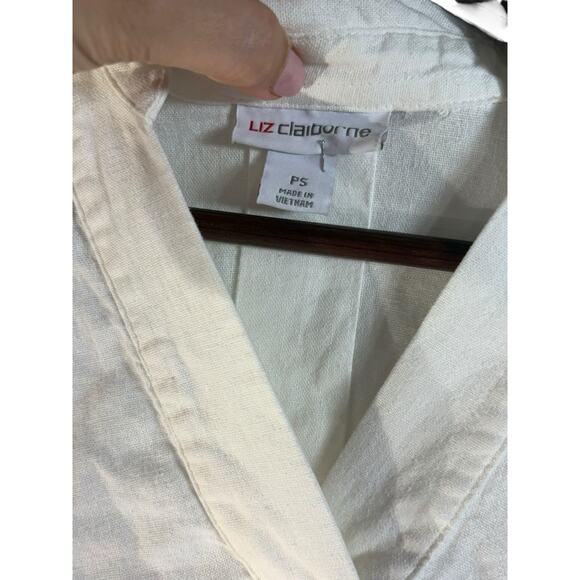 Vintage LIZ CLAIBORNE 100% Linen Set Small Petite White Collared Euro Summer EUC - Picture 6 of 11